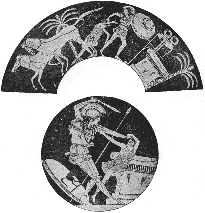 Ahile ucigându-l pe Troilus la altar, vas Kylix,510 î.Hr, semnat de Euphronios
